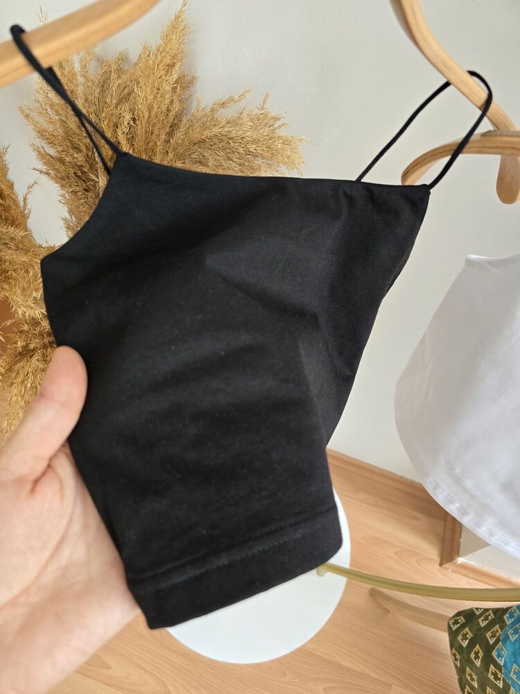 Siyah İp Askılı Crop Atlet