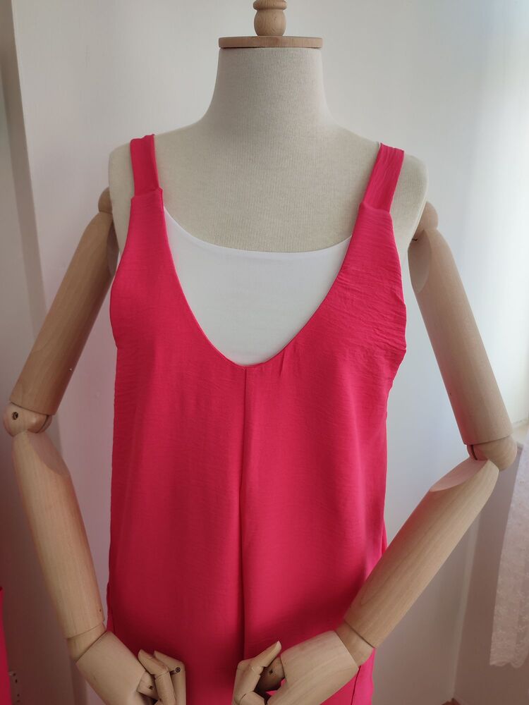Pembe Ayrobin Kumaş Cepli Salopet Tulum