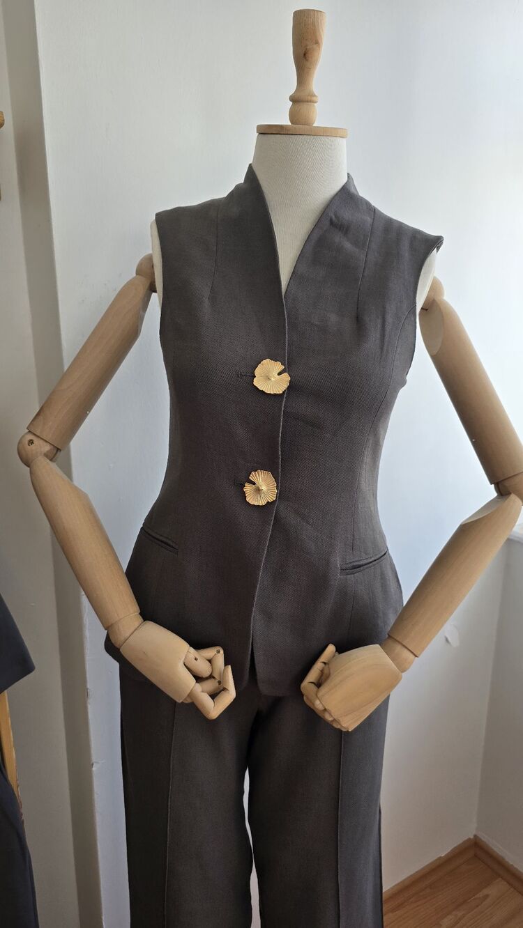 KETEN GRİ %100 COTTON TULİPA YELEK PANTOLON TAKIM