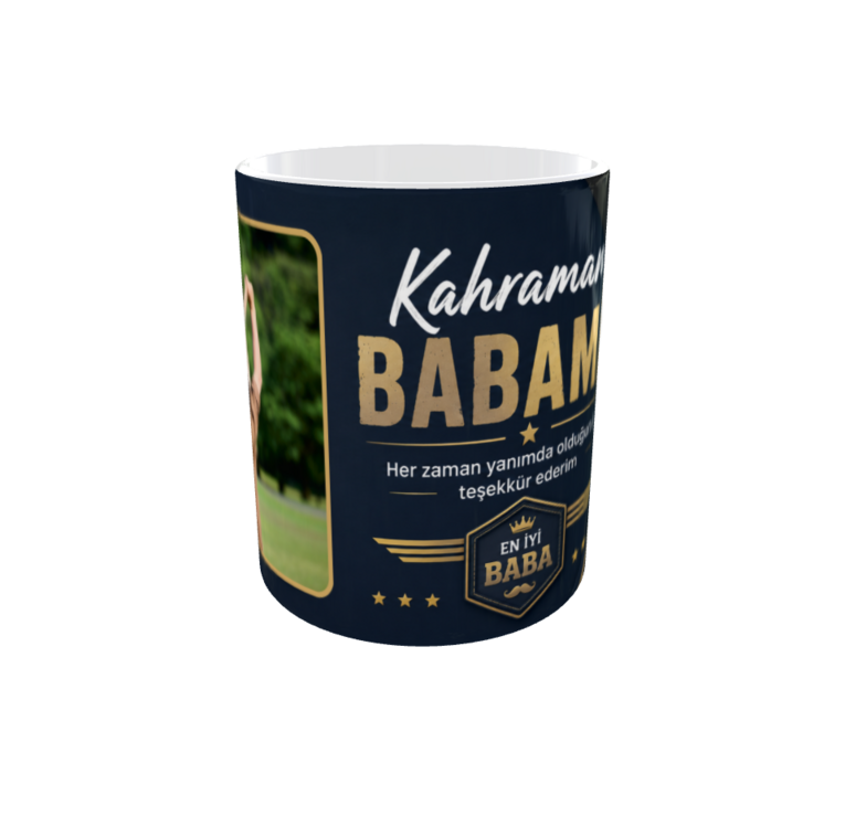 Kişiye Özel Fotoğraflı Kahraman Babama Kupa Bardak