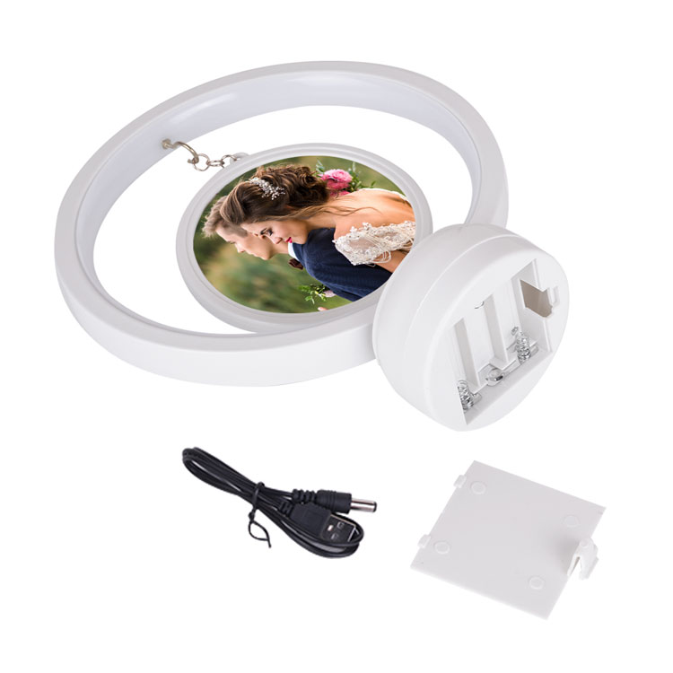 Fotoğraf Çerçevesi - Askılı Çift Fotoğraflı Led Işıklı Yuvarlak Çerçeve