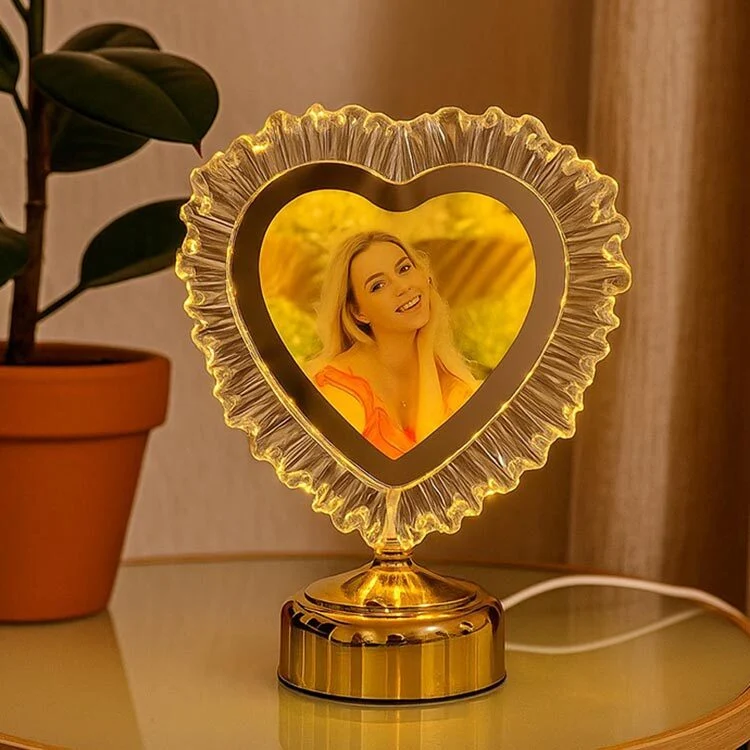 Fotoğraf Çerçevesi - Kristal Kalp Tasarımlı Ledli Dokunmatik Çerçeve