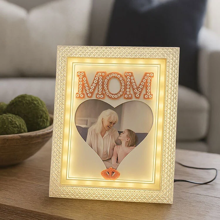 Fotoğraf Çerçevesi - İnci Taşlı Led Işıklı Mom Yazılı Foto Çerçeve