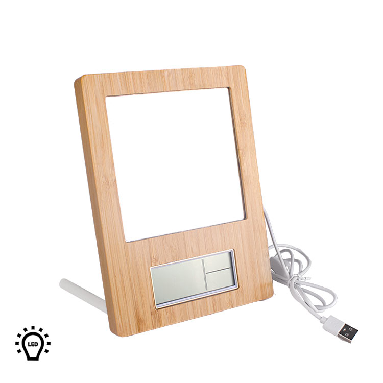 Sihirli Ayna Fotoğraflı Led Işıklı - Bambu Saat Takvim Fotoğraf Çerçevesi