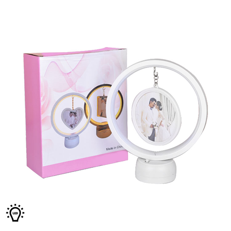 Fotoğraf Çerçevesi - Askılı Çift Fotoğraflı Led Işıklı Yuvarlak Çerçeve
