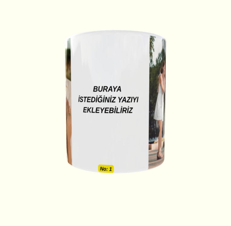 Kişiye Özel 2 Fotoğraflı Orta Yazı Alanlı Kupa Bardak