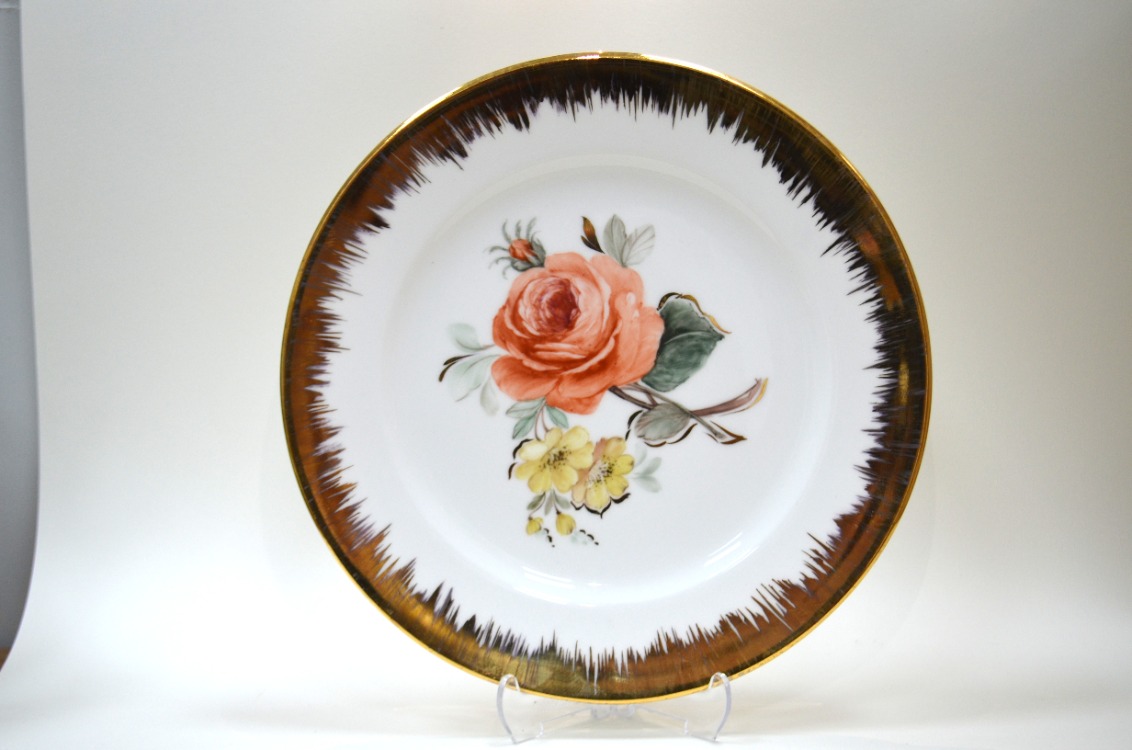 22cm Gül Desenli Fırça Dekor Tabak 