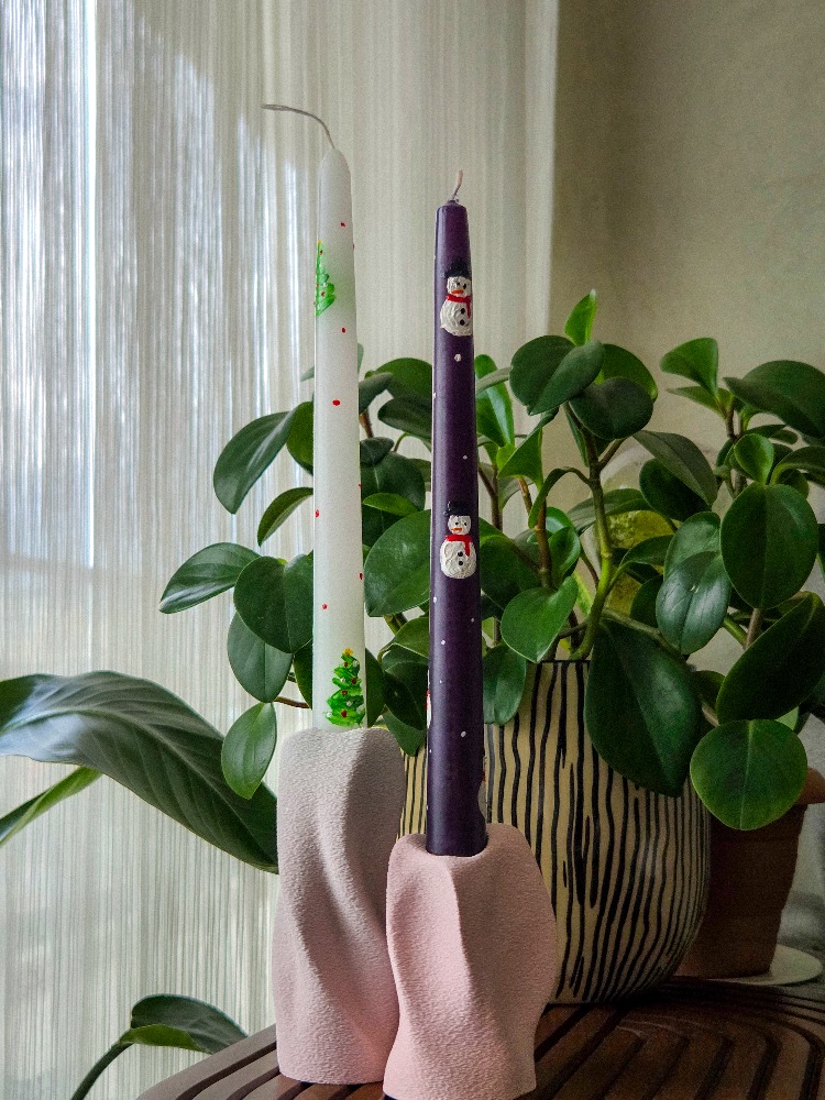 El Boyaması Yılbaşı Şamdan Mum Seti | Kokusuz (2’li) (1PW-NY)