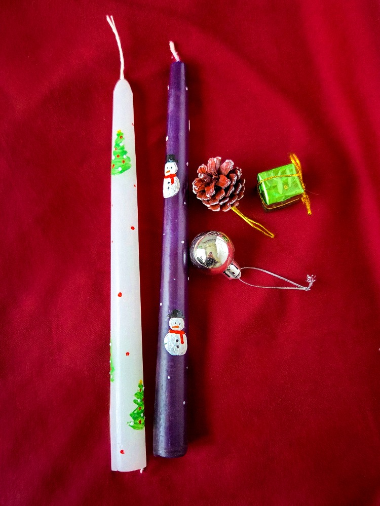 El Boyaması Yılbaşı Şamdan Mum Seti | Kokusuz (2’li) (1PW-NY)