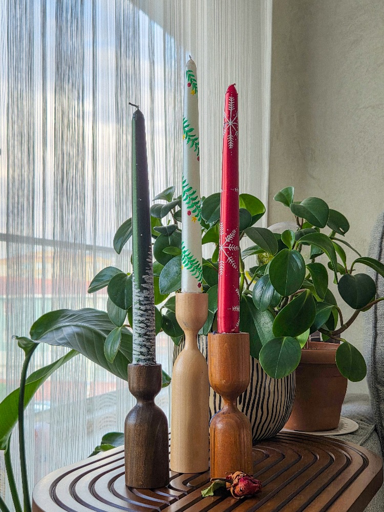Sedefli El Boyaması Yılbaşı Şamdan Mum Seti | Kokusuz (3’lü) (1RGW-NY)