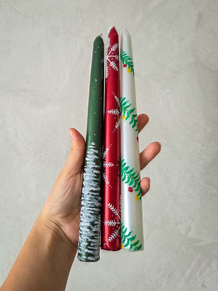 Sedefli El Boyaması Yılbaşı Şamdan Mum Seti | Kokusuz (3’lü) (1RGW-NY)