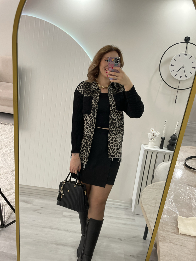 Leopar kot ceket hırka