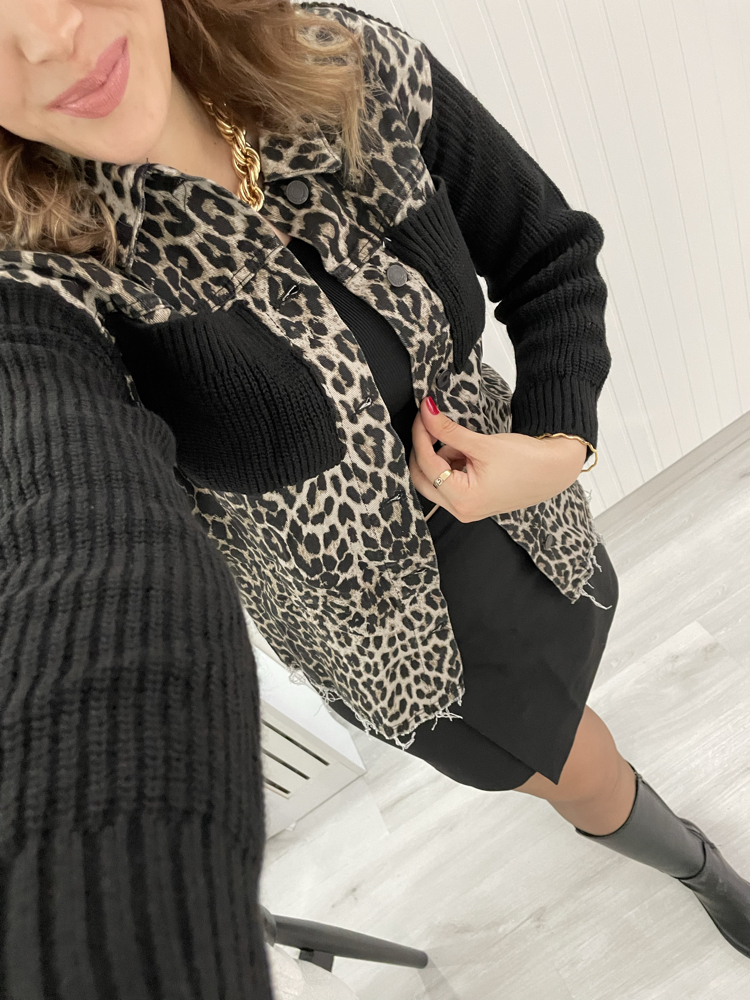 Leopar kot ceket hırka