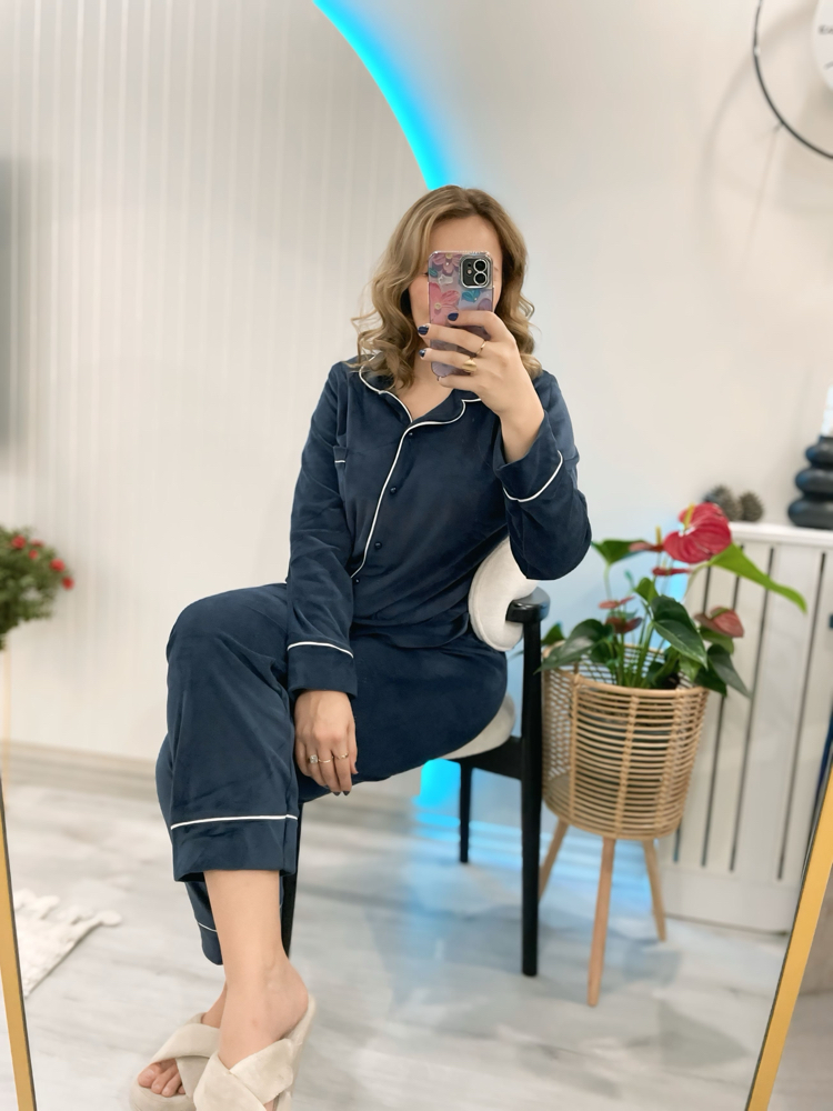 Lacivert kadife pijama