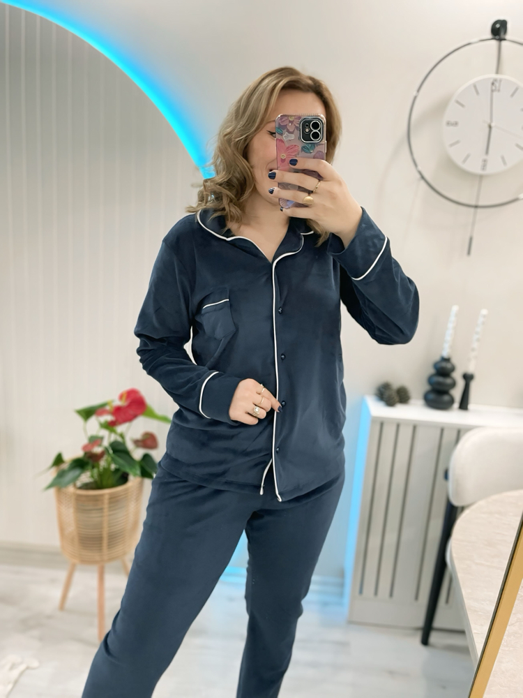 Lacivert kadife pijama