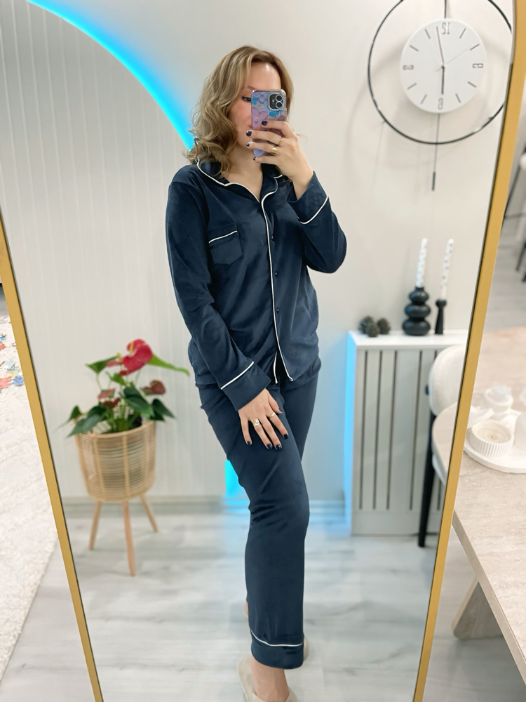 Lacivert kadife pijama
