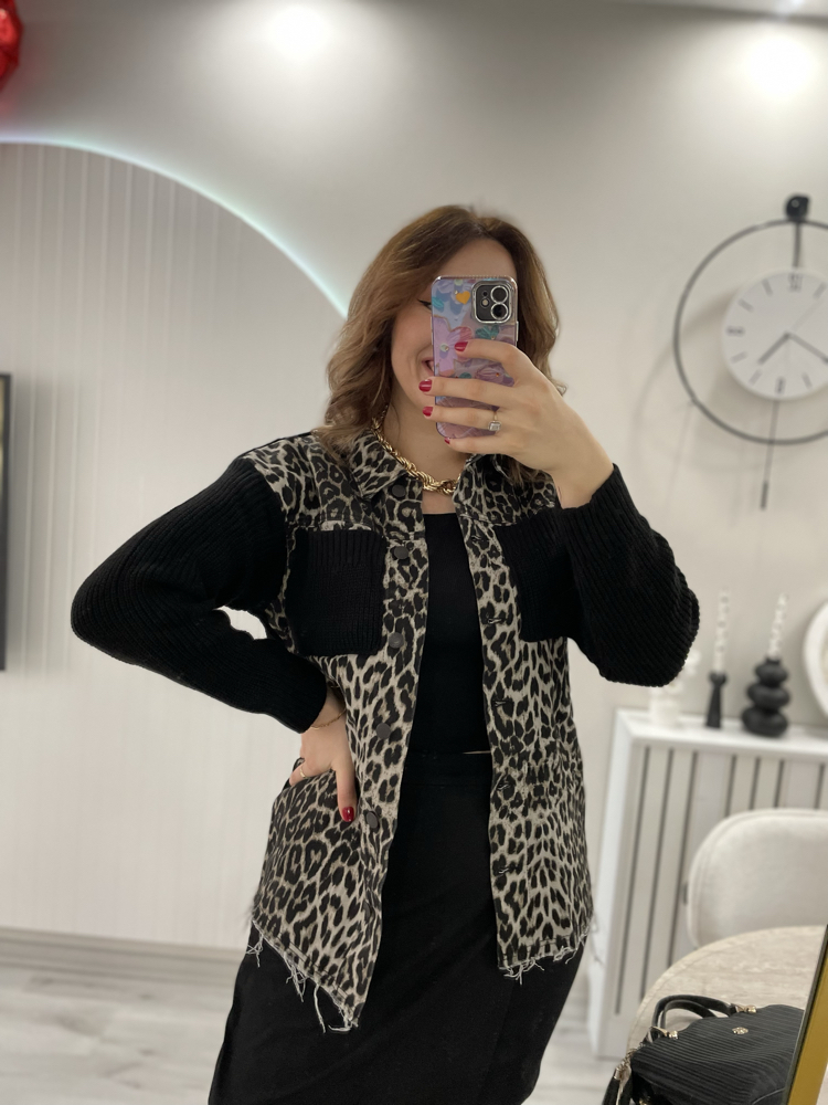 Leopar kot ceket hırka