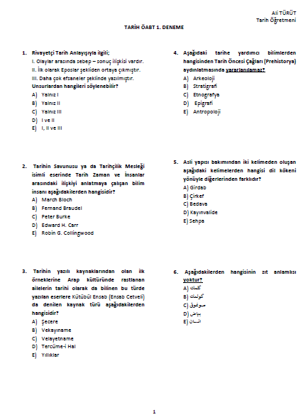 TARİH ÖABT 10'Lİ PDF DENEME