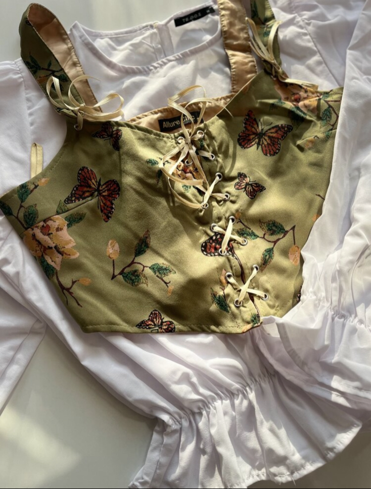 Vintage kelebek detaylı korse büstiyer