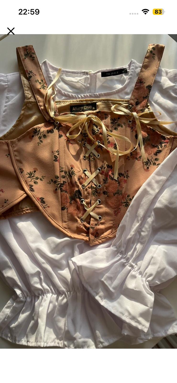 Vintage çiçek detaylı  açık kahverengi korse büstiyer
