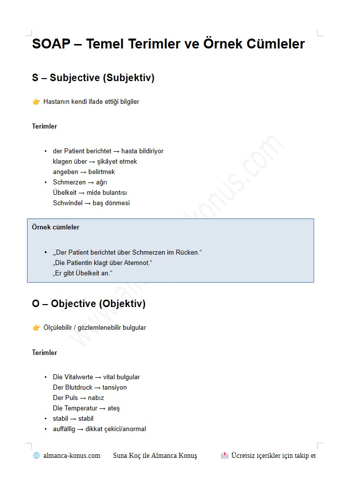 SOAP Mini Rehber | Klinik Almanca Konuşma Kalıpları (PDF)