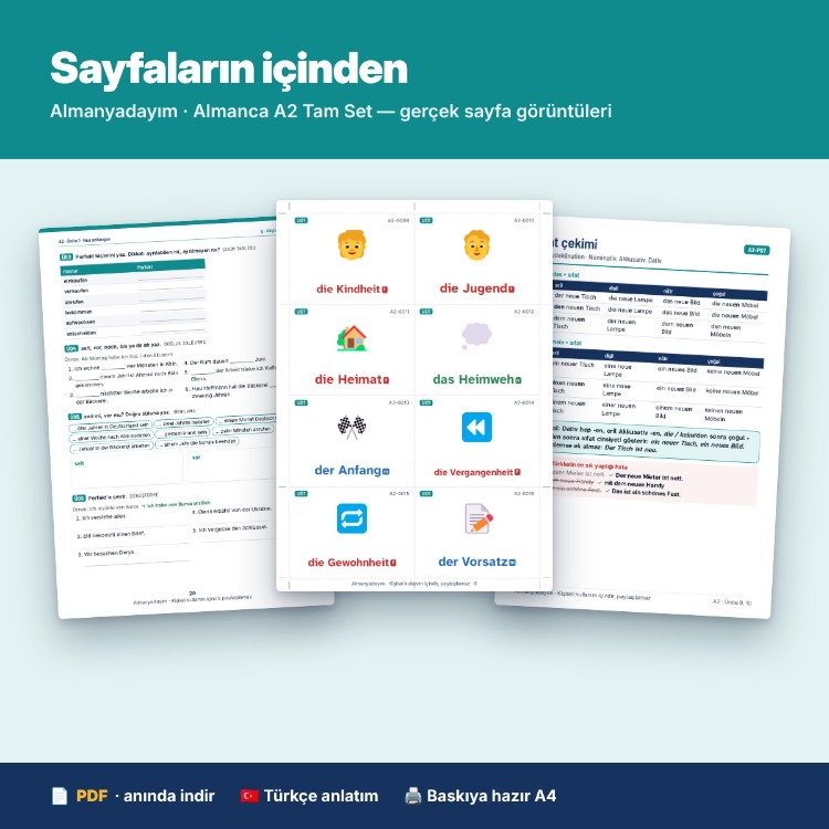 Almanca A2 Tam Set – A1'den Sonra A2'ye Eksiksiz Çalışma Seti (PDF + Anki)