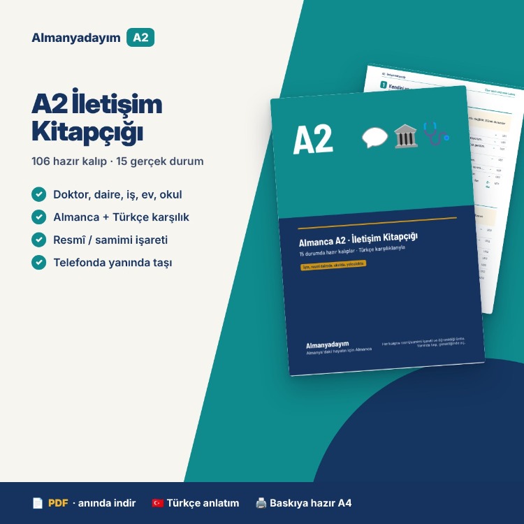 Almanca A2 İletişim Kitapçığı – 106 Hazır Kalıp, 15 Durum