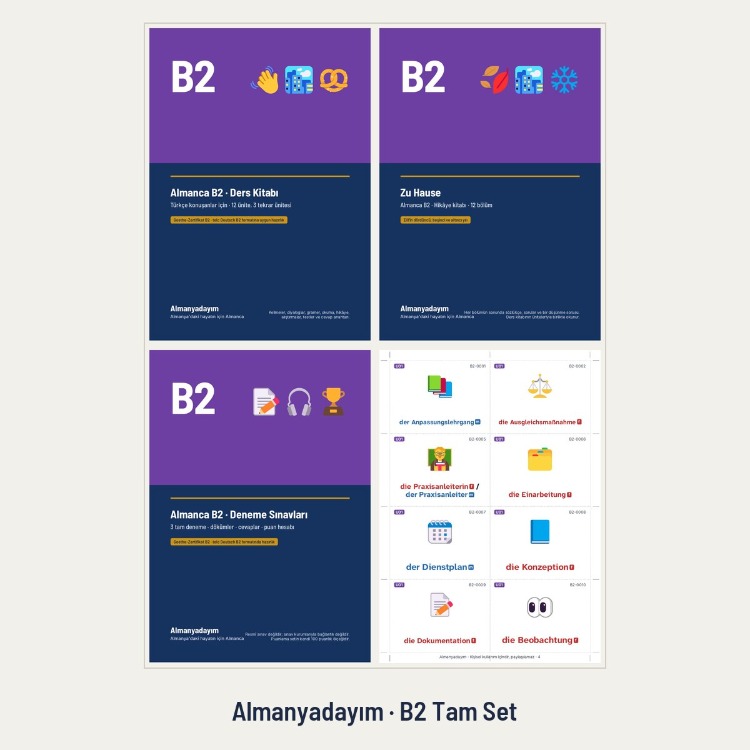 Almanca B2 Tam Set – B1'den Sonra B2'ye Eksiksiz Çalışma Seti (PDF + Anki)