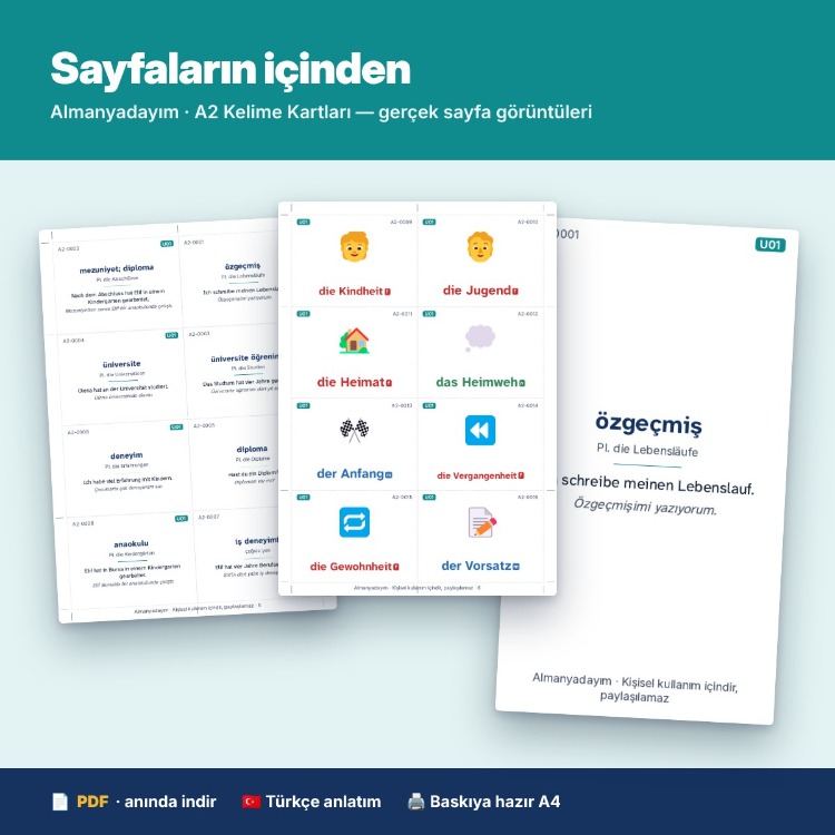 Almanca A2 Kelime Kartları – 648 Görsel Kart + Anki & Quizlet