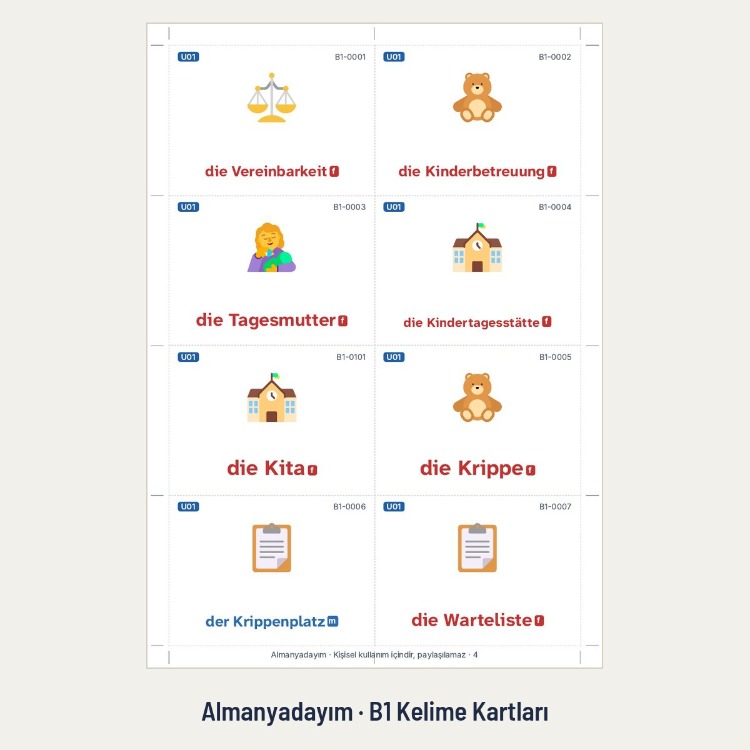 Almanca B1 Kelime Kartları – 942 Görsel Kart + Anki & Quizlet