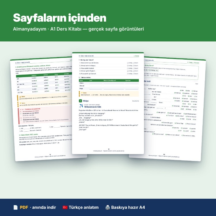 Almanca A1 Ders Kitabı – 274 Sayfa, Türkçe Anlatımlı (PDF)
