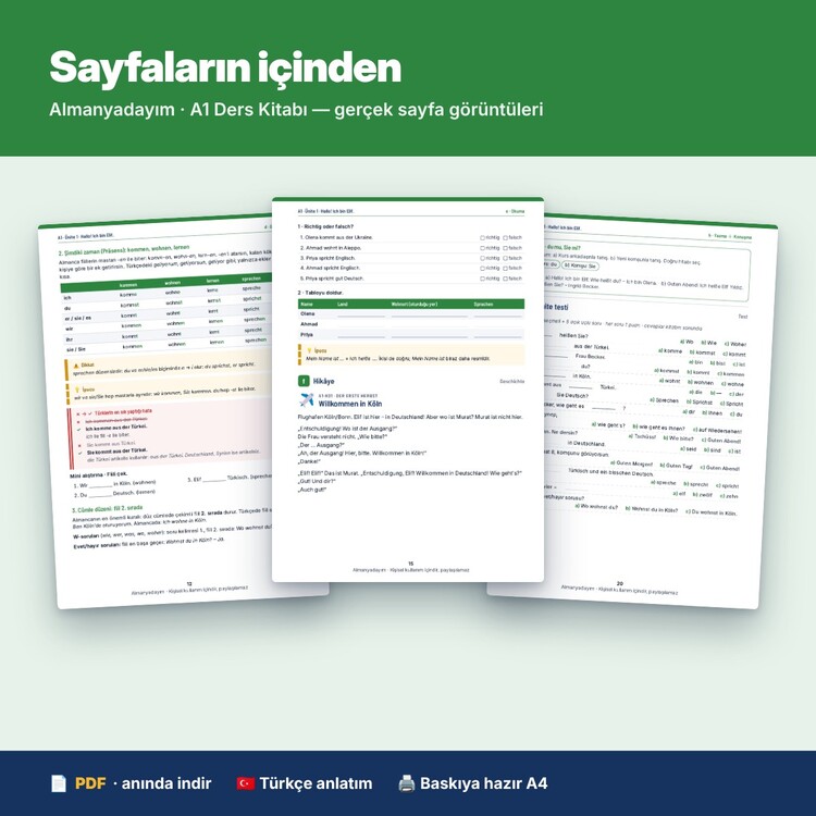 Almanca A1 Ders Kitabı – 274 Sayfa, Türkçe Anlatımlı (PDF)