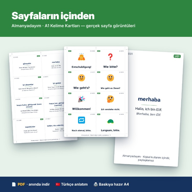 Almanca A1 Kelime Kartları – 692 Görsel Kart + Anki & Quizlet