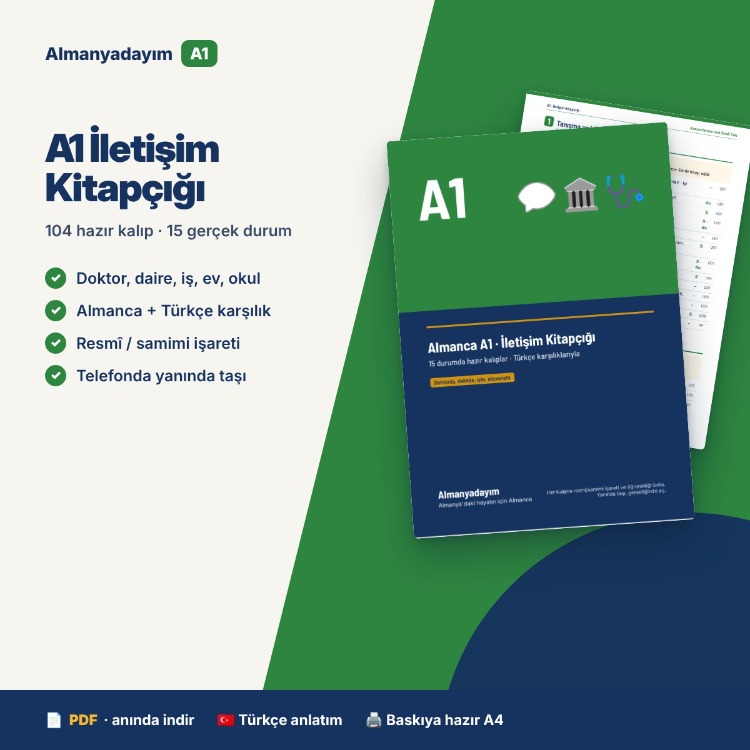 Almanca A1 İletişim Kitapçığı – 104 Hazır Kalıp, 15 Gündelik Durum