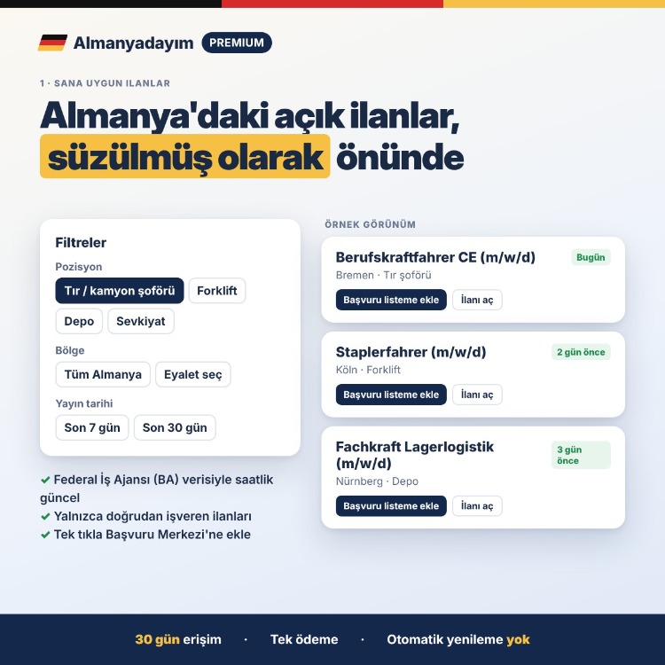 Almanyadayım Premium – Almanya İş İlanları, Almanca Başvuru ve CV Araçları (30 Gün)