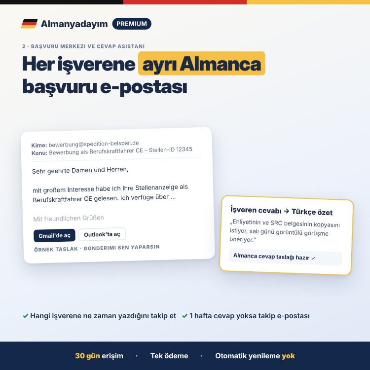 Almanyadayım Premium – Almanya İş İlanları, Almanca Başvuru ve CV Araçları (30 Gün)