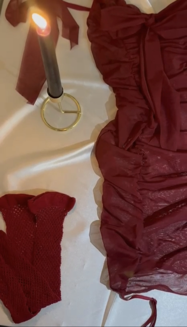 Bordo Tül Elbise Jartiset 