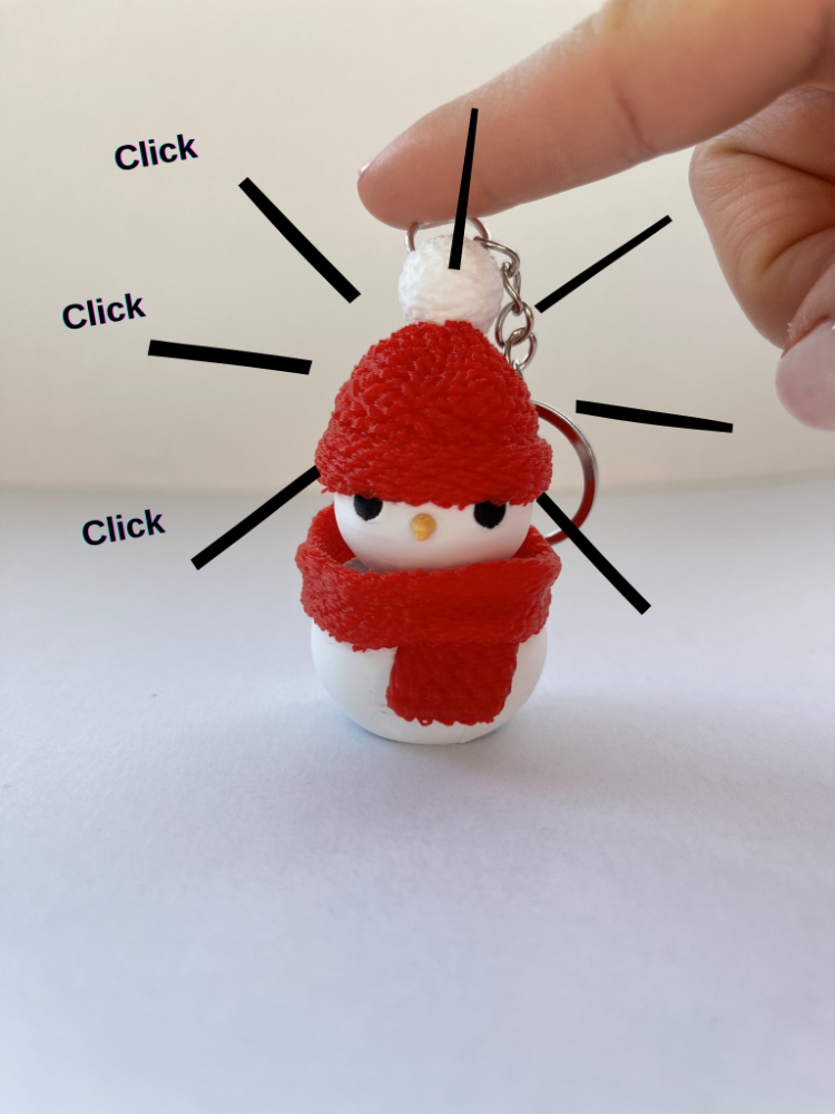 Kardan Adam Click Anahtarlık – Fidget Toy, 3D Baskı, Dokulu Bere & Atkı, Sevimli Tasarım