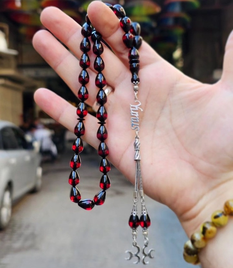 Kişiye Özel İsimli Sıkma Kehribar Tesbih