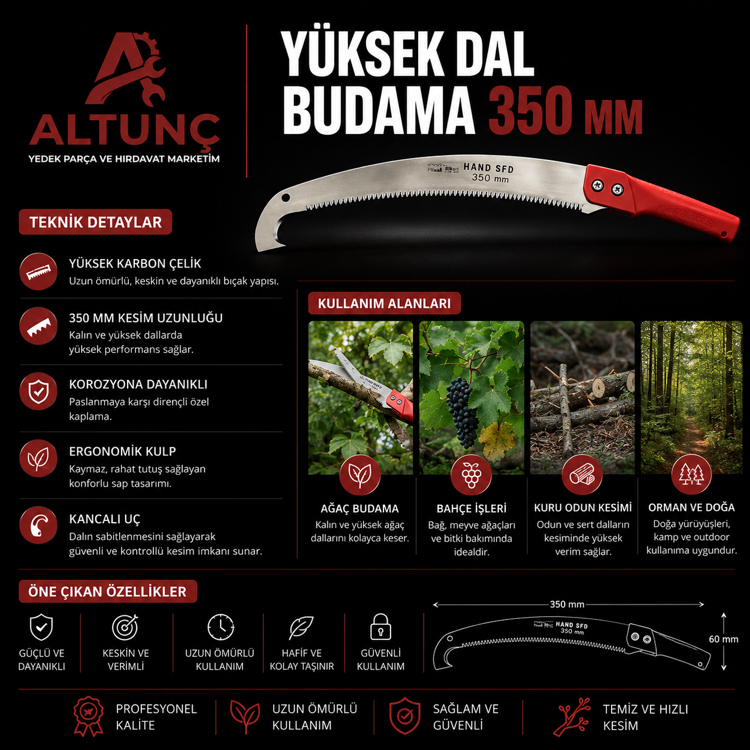Yüksek Dal Budama Testeresi 350 MM