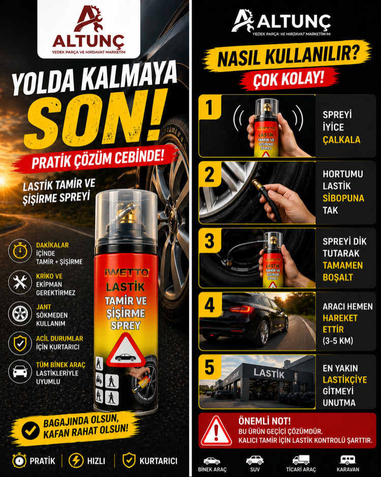 Lastik Tamir ve Şişirme Spreyi – Pratik Acil Müdahale Çözümü