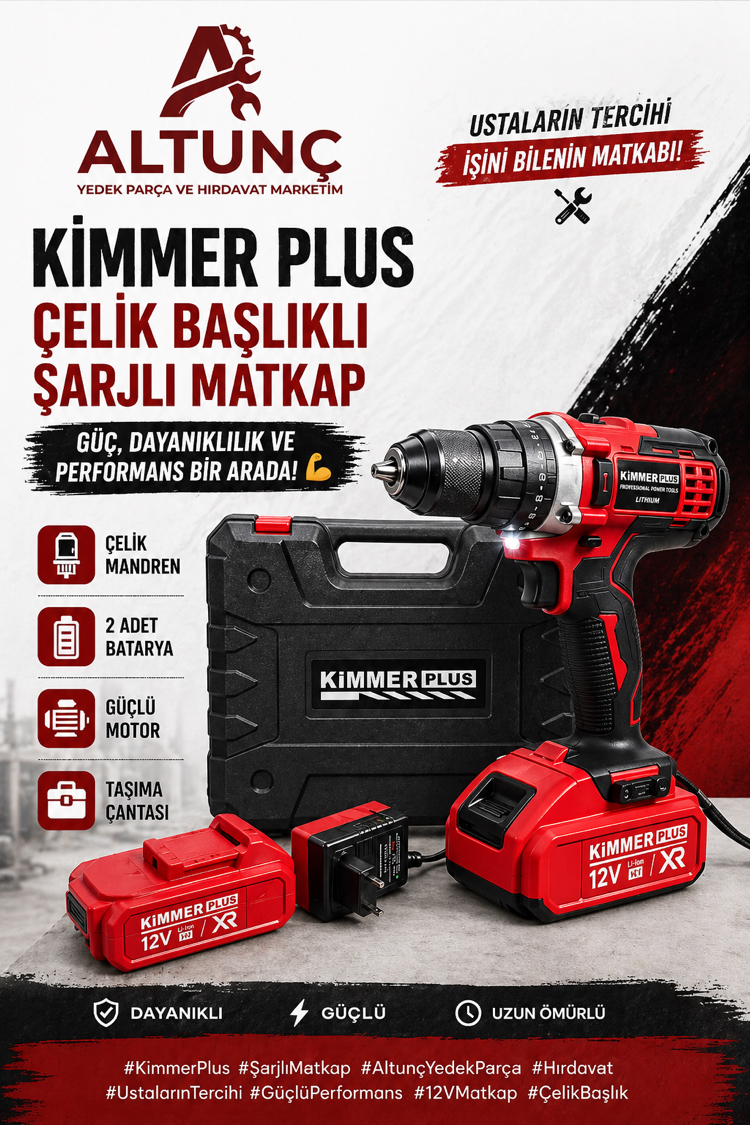 Kimmer Plus Çelik Başlıklı Şarjlı Matkap