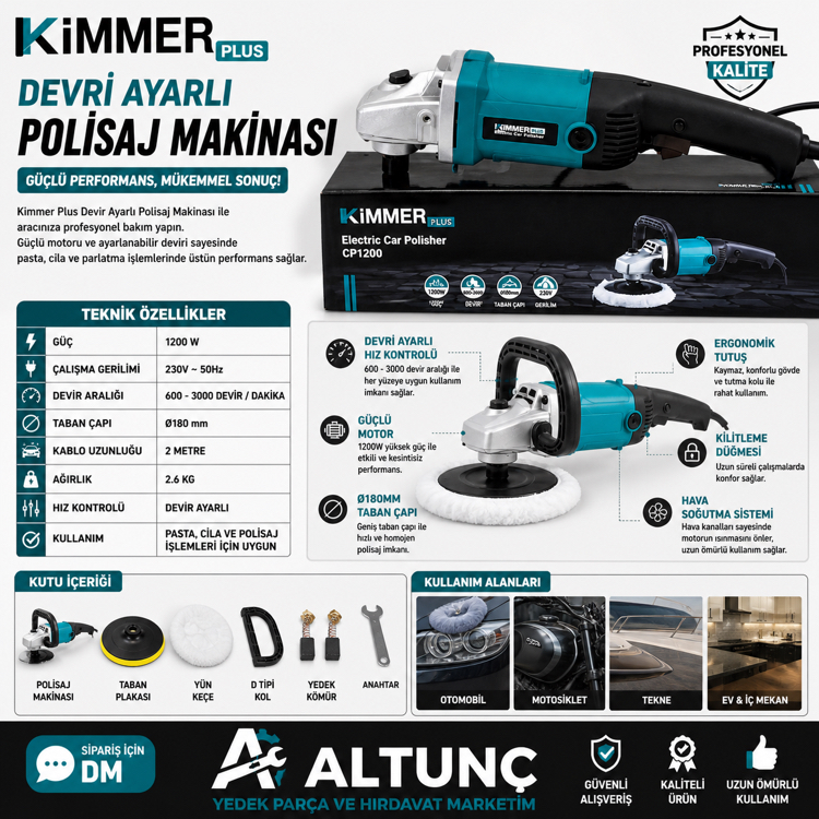 Kimmer Plus Devir Ayarlı Polisaj Makinası