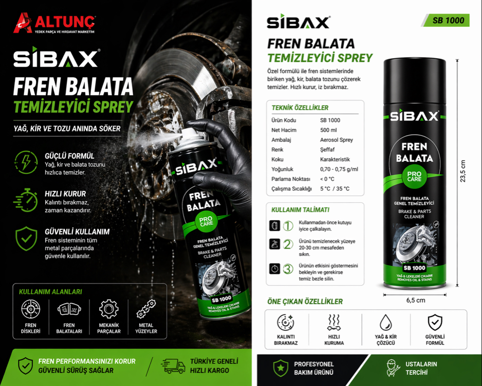 SIBAX Fren Balata Temizleyici Sprey SB1000 | Profesyonel Temizlik
