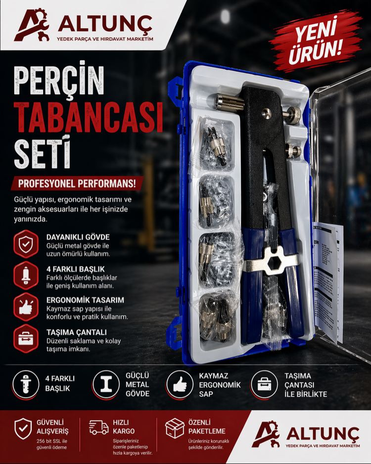 Perçin Tabancası Seti (Profesyonel Kullanım)