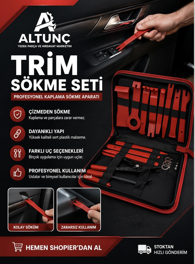 Trim Sökme Seti – Profesyonel Kaplama ve Klips Sökme Aparatı (Çantalı Set)