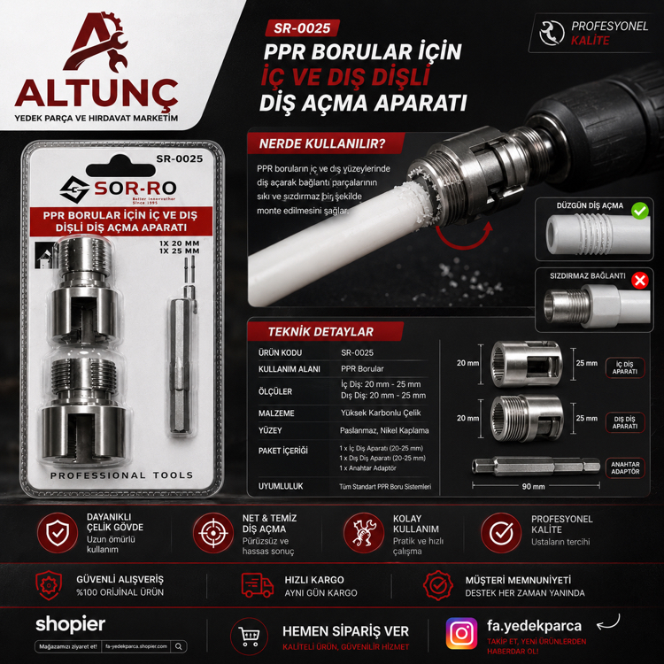 PPR Borular İçin İç ve Dış Diş Açma Aparatı SR-0025