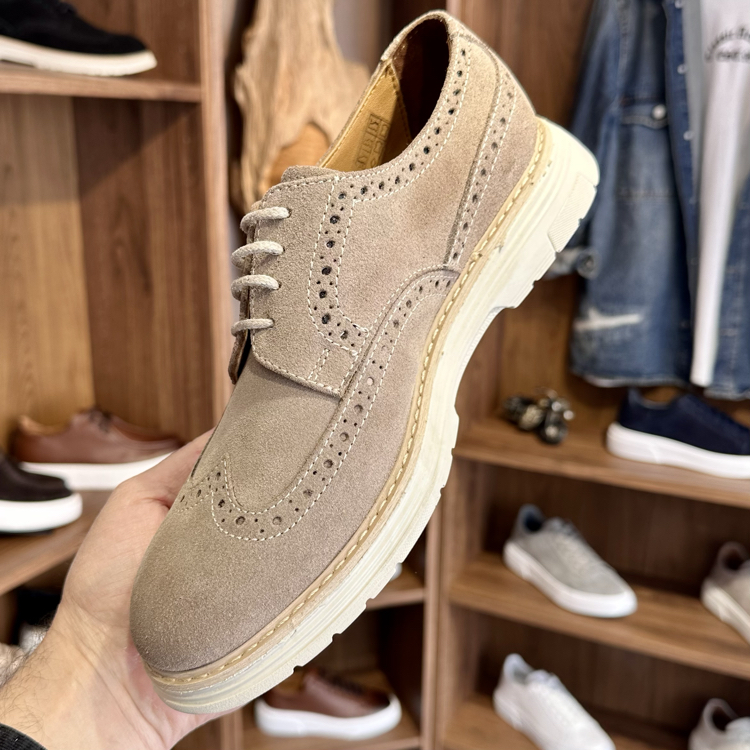 Brogue Premium Hakiki Süet - Bej