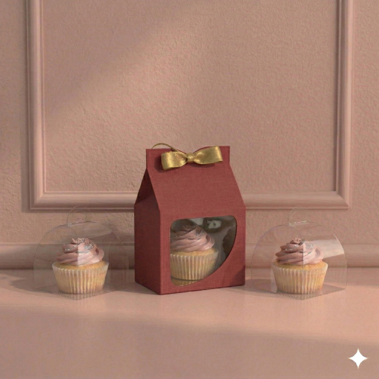 FRANSIZ PASTASI & CUPCAKE KUTUSU KIRMIZI ( 10X10X10+5,5 CM ) ( 10 ADET )