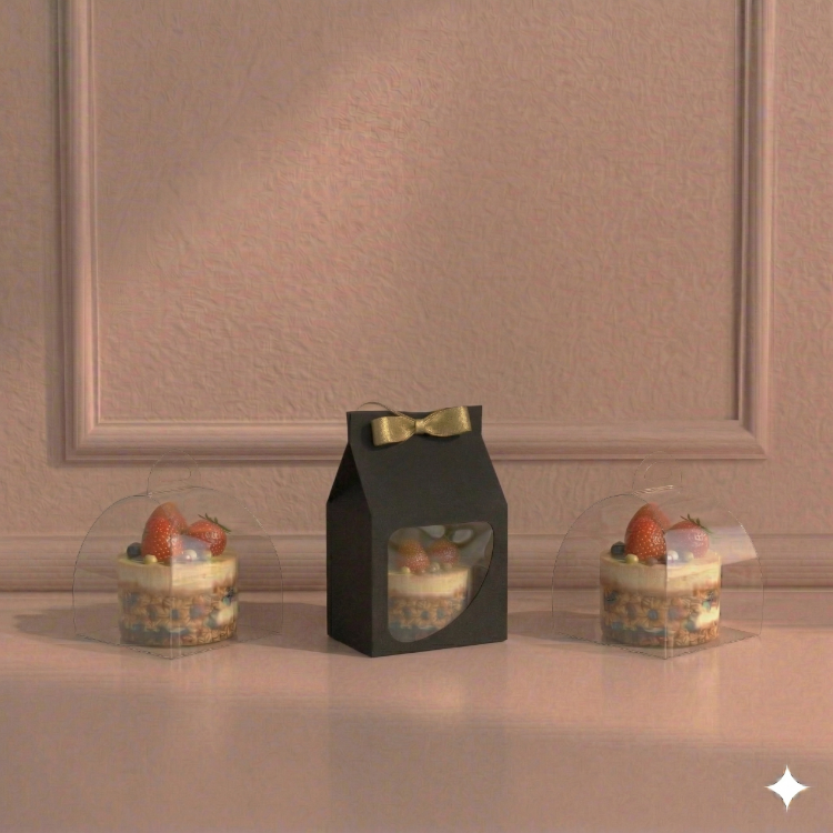 FRANSIZ PASTASI & CUPCAKE KUTUSU SİYAH ( 8X8X8+5,5 CM ) ( 10 ADET )